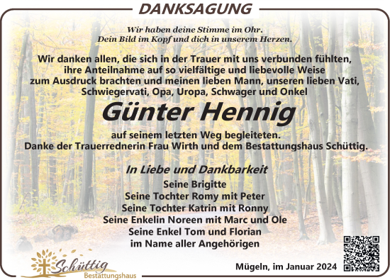 Traueranzeige von Günter Hennig von Leipziger Volkszeitung