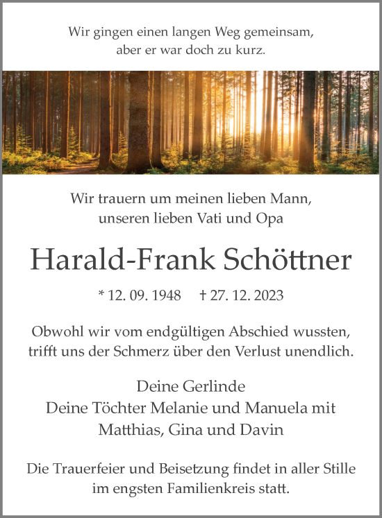 Traueranzeige von Harald-Frank Schöttner von Märkischen Allgemeine Zeitung