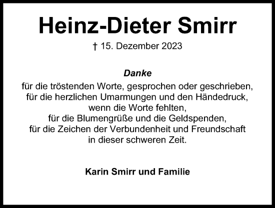 Traueranzeige von Heinz-Dieter Smirr von Kieler Nachrichten