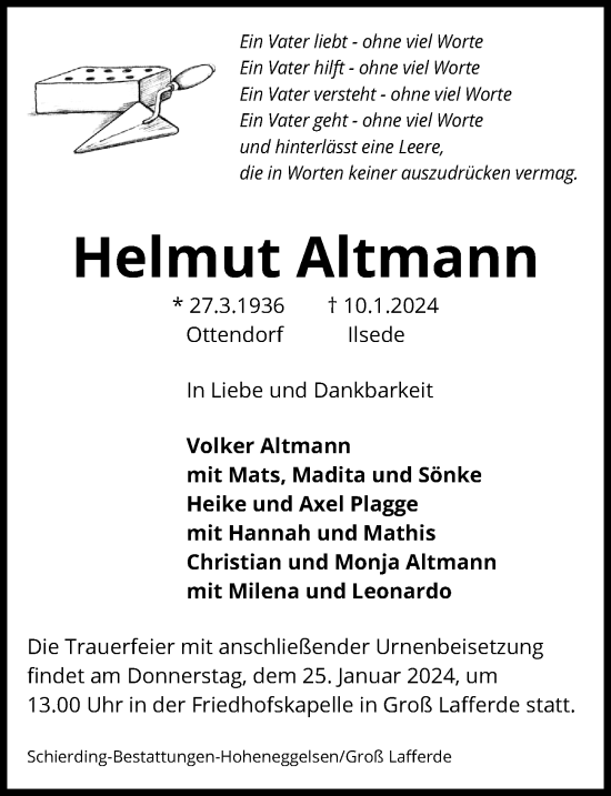 Traueranzeige von Helmut Altmann von Peiner Allgemeine Zeitung
