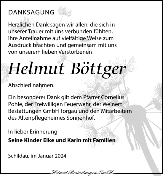 Traueranzeige von Helmut Böttger von Torgauer Zeitung
