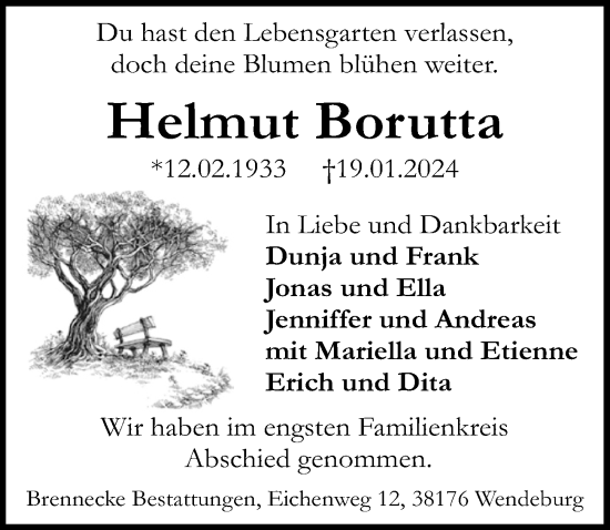 Traueranzeige von Helmut Borutta von Peiner Allgemeine Zeitung