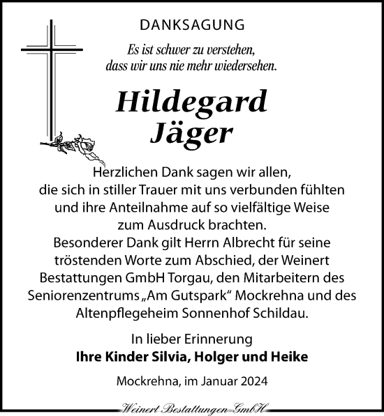 Traueranzeige von Hildegard Jäger von Torgauer Zeitung