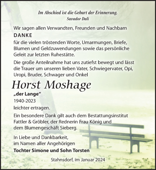 Traueranzeige von Horst Moshage von Märkischen Allgemeine Zeitung