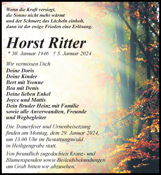 Traueranzeige von Horst Ritter von Wochenspiegel