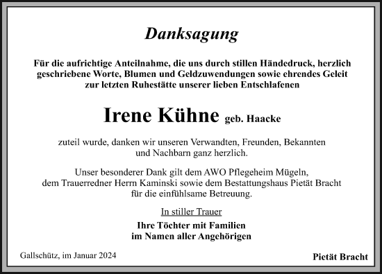 Traueranzeige von Irene Kühne von Leipziger Volkszeitung