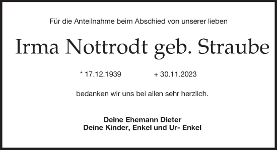 Traueranzeige von Irma Nottrodt von Leipziger Volkszeitung