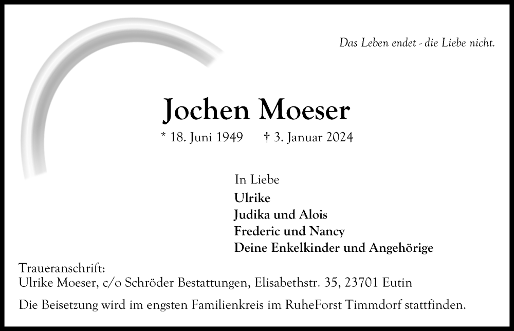  Traueranzeige für Jochen Moeser vom 13.01.2024 aus Kieler Nachrichten