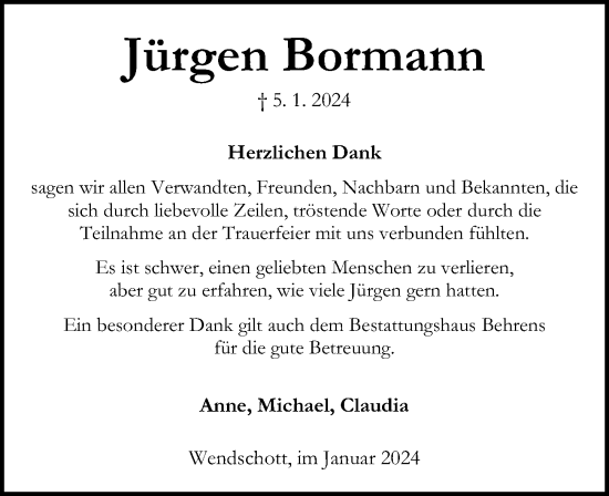 Traueranzeige von Jürgen Bormann von Aller Zeitung