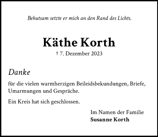 Traueranzeige von Käthe Korth von Lübecker Nachrichten