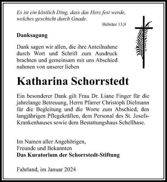 Traueranzeige von Katharina Schorrstedt von Märkischen Allgemeine Zeitung