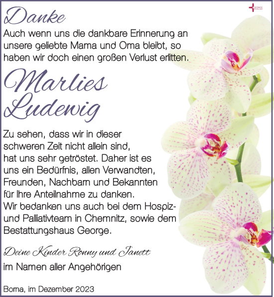 Traueranzeige von Marlies Ludewig von Leipziger Volkszeitung