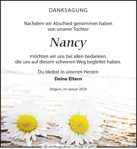Traueranzeige von Nancy  von Torgauer Zeitung