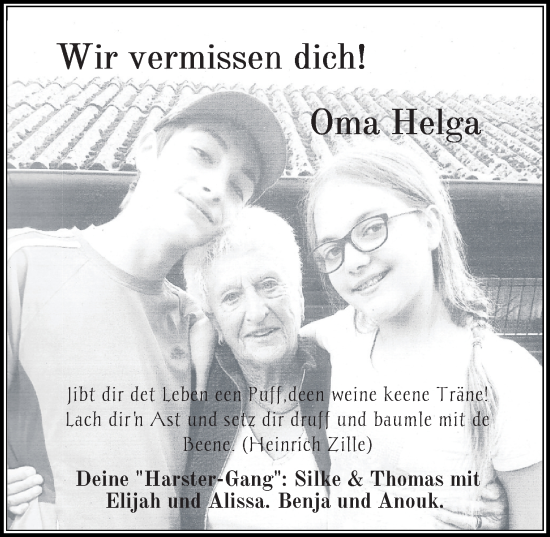 Traueranzeige von Oma Helga  von Göttinger Tageblatt