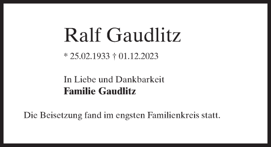 Traueranzeige von Ralf Gaudlitz von Märkischen Allgemeine Zeitung