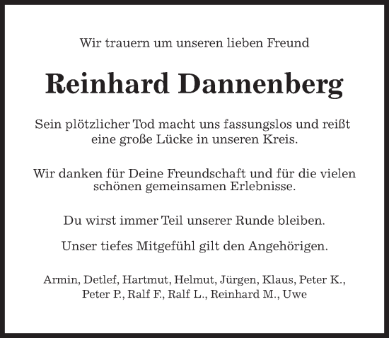 Traueranzeige von Reinhard Dannenberg von Hannoversche Allgemeine Zeitung/Neue Presse