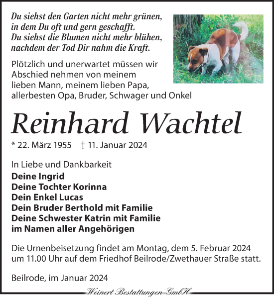 Traueranzeige von Reinhard Wachtel von Torgauer Zeitung