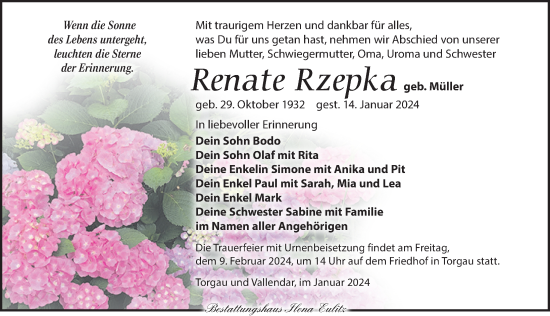 Traueranzeige von Renate Rzepka von Torgauer Zeitung