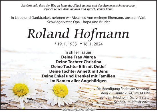 Traueranzeige von Roland Hofmann von Leipziger Volkszeitung