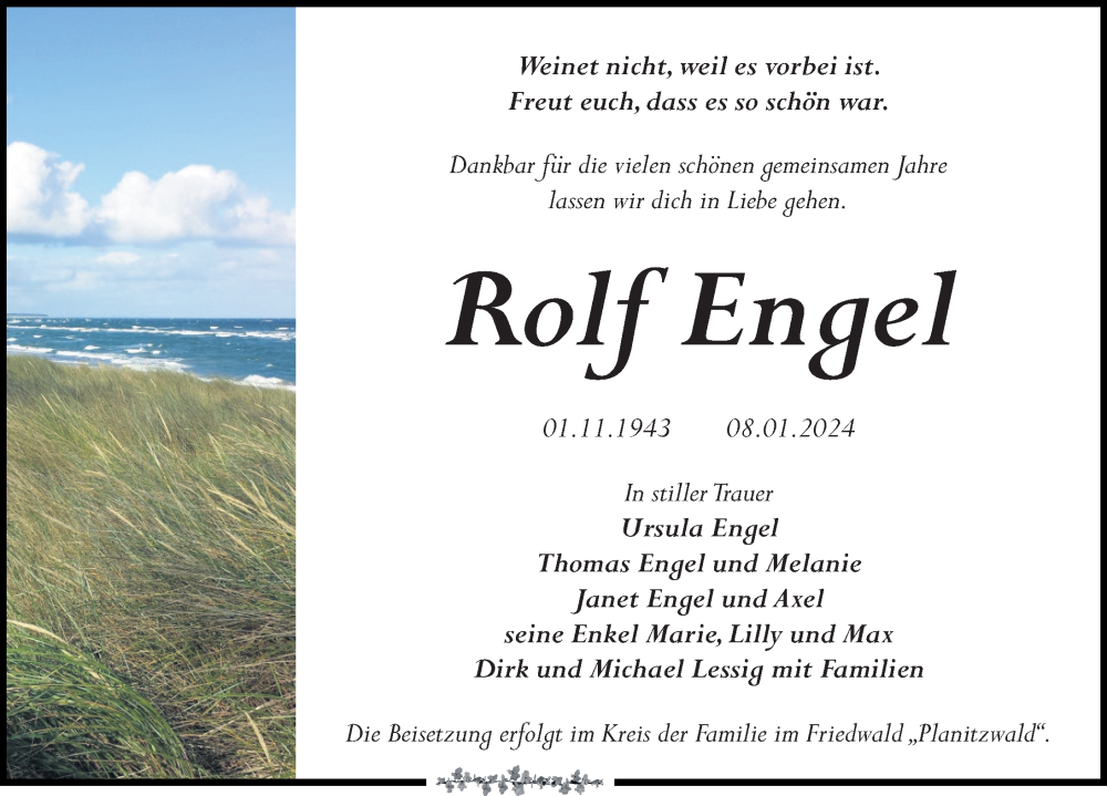  Traueranzeige für Rolf Engel vom 20.01.2024 aus Leipziger Volkszeitung