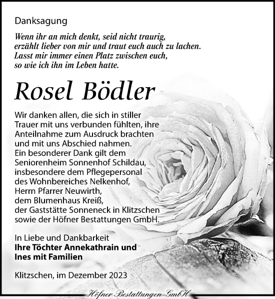 Traueranzeige von Rosel Bödler von Torgauer Zeitung