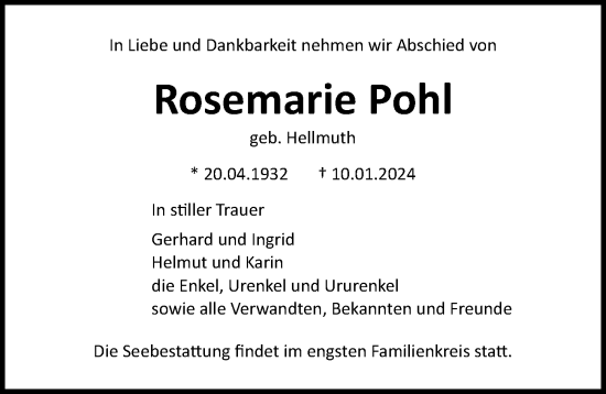 Traueranzeige von Rosemarie Pohl