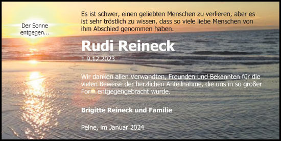 Traueranzeige von Rudi Reineck von Peiner Allgemeine Zeitung