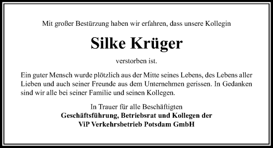 Traueranzeige von Silke Krüger von Märkischen Allgemeine Zeitung