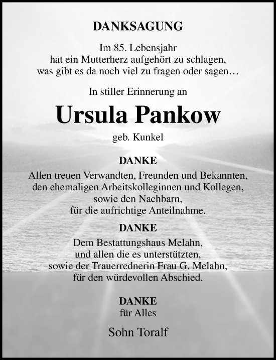 Traueranzeige von Ursula Pankow