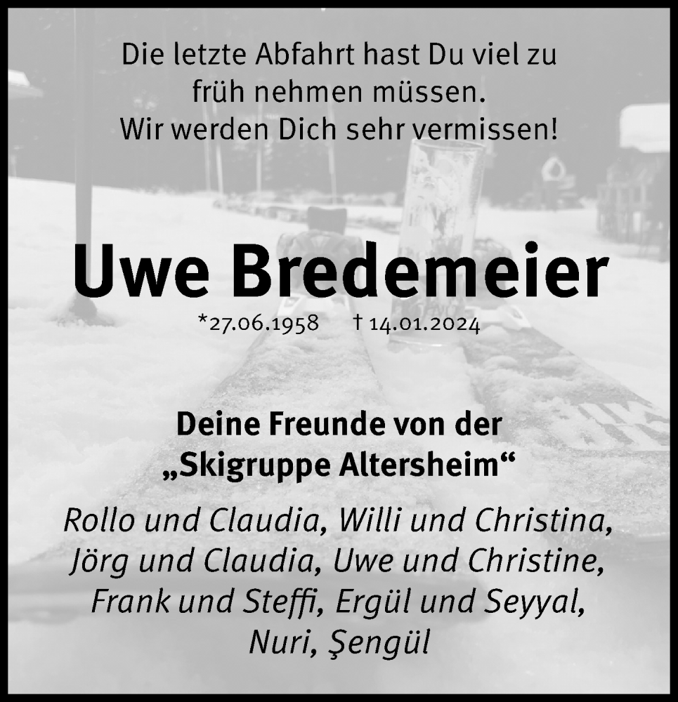  Traueranzeige für Uwe Bredemeier vom 20.01.2024 aus Schaumburger Nachrichten