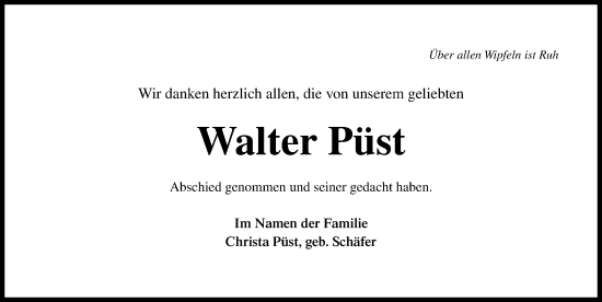 Traueranzeige von Walter Püst von Lübecker Nachrichten