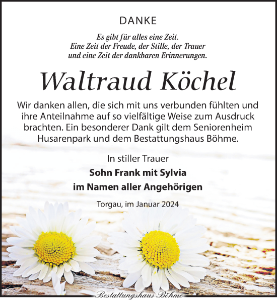 Traueranzeige von Waltraud Köchel von Torgauer Zeitung