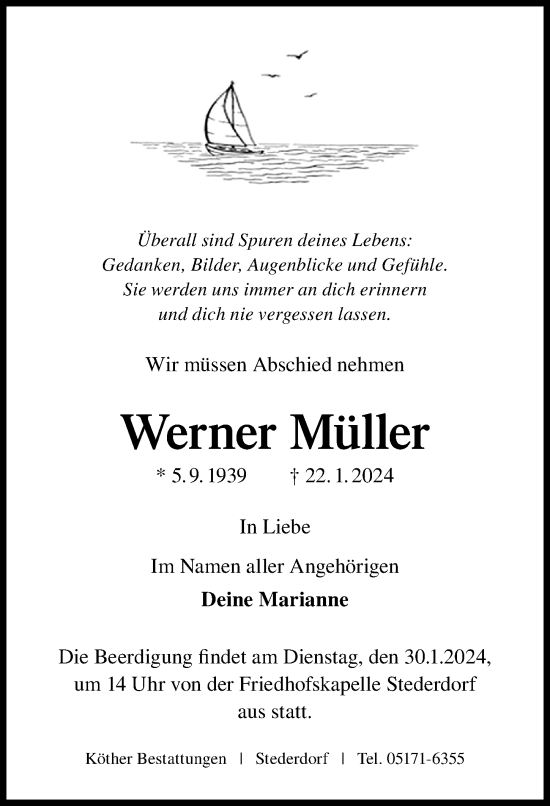 Traueranzeige von Werner Müller von Peiner Allgemeine Zeitung