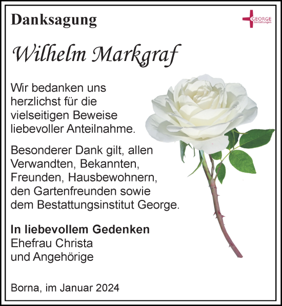 Traueranzeige von Wilhelm Markgraf von Leipziger Volkszeitung