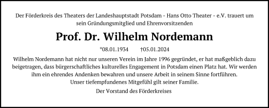 Traueranzeige von Wilhelm Nordemann von Märkischen Allgemeine Zeitung