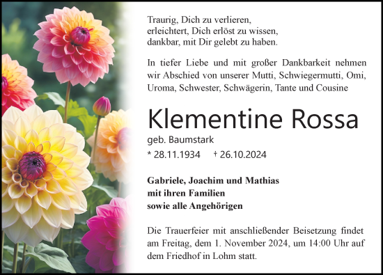 Traueranzeige von Klementine Rossa 