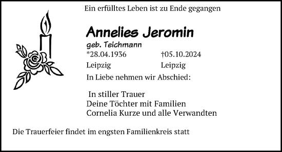 Traueranzeige von Annelies Jeromin von Leipziger Volkszeitung