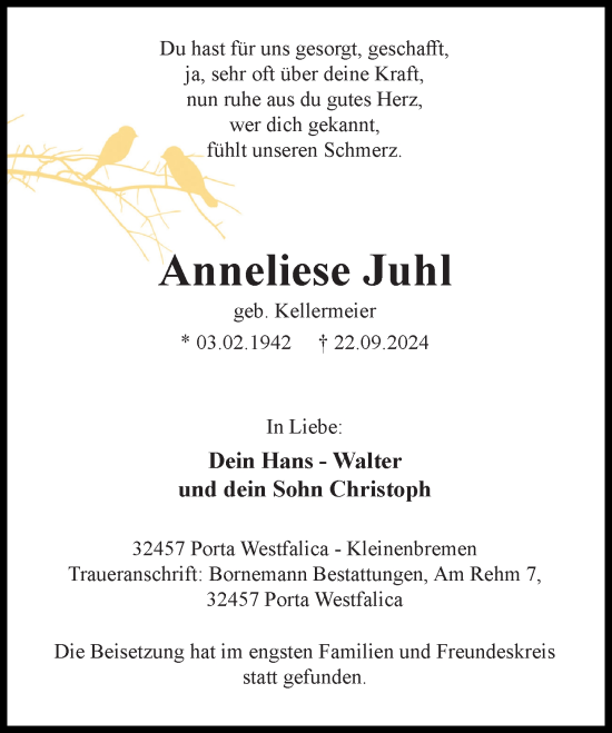 Traueranzeige von Anneliese Juhl von Schaumburger Nachrichten und Schaumburger Zeitung/ Landes-Zeitung