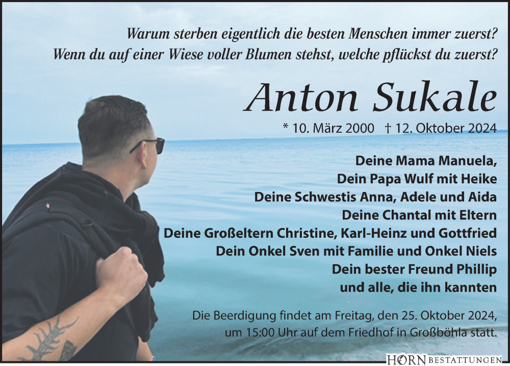  Traueranzeige für Anton Sukale vom 19.10.2024 aus Leipziger Volkszeitung