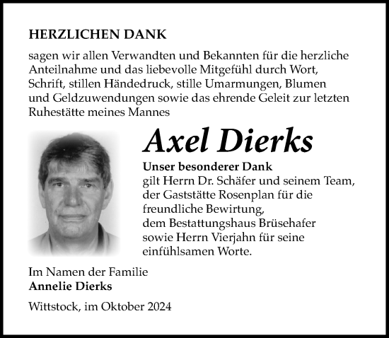 Traueranzeige von Axel Dierks von Wochenspiegel