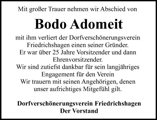 Traueranzeige von Bodo Adomeit von Schaumburger Zeitung/ Landes-Zeitung