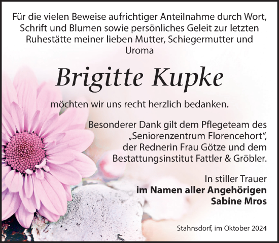 Traueranzeige von Brigitte Kupke von Märkischen Allgemeine Zeitung