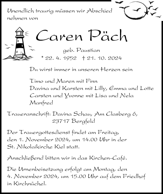 Traueranzeige von Caren Päch von Kieler Nachrichten