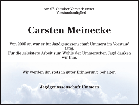 Traueranzeige von Carsten Meinecke von Aller Zeitung