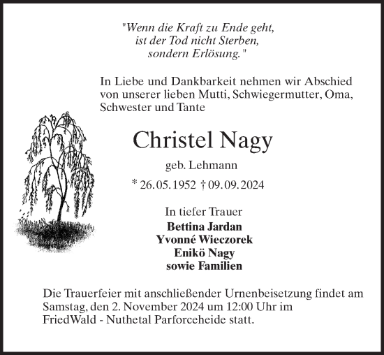 Traueranzeige von Christel Nagy von Märkischen Allgemeine Zeitung