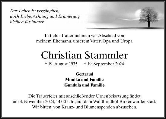 Traueranzeige von Christian Stammler von Märkischen Allgemeine Zeitung