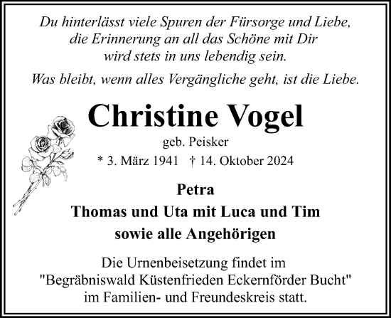 Traueranzeige von Christine Vogel von Kieler Nachrichten