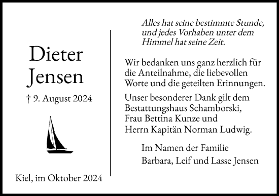 Traueranzeige von Dieter Jensen von Kieler Nachrichten