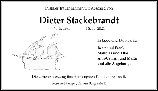 Traueranzeige von Dieter Stackebrandt von Aller Zeitung