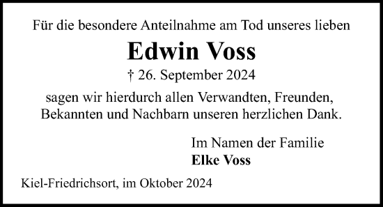 Traueranzeige von Edwin Voss von Kieler Nachrichten